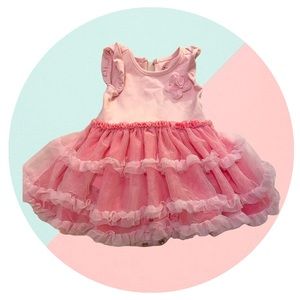 EUC Childrens Place Pink Tutu Baby Dress Valentine Infant 0-3 Month Tulle Onesie
